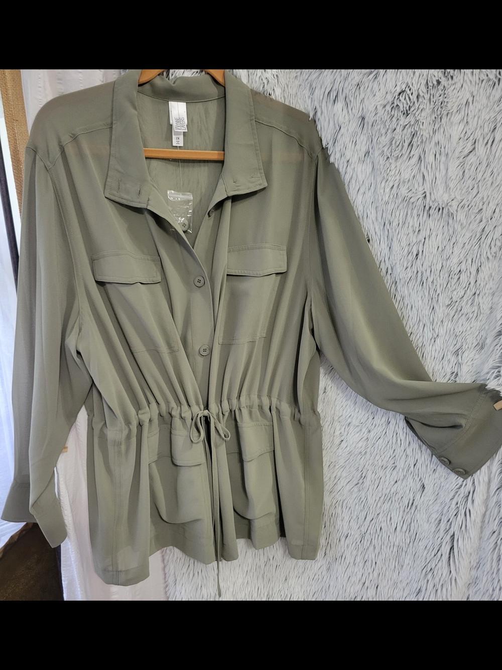 WynneLayers Chiffon Safari Jacket Olive